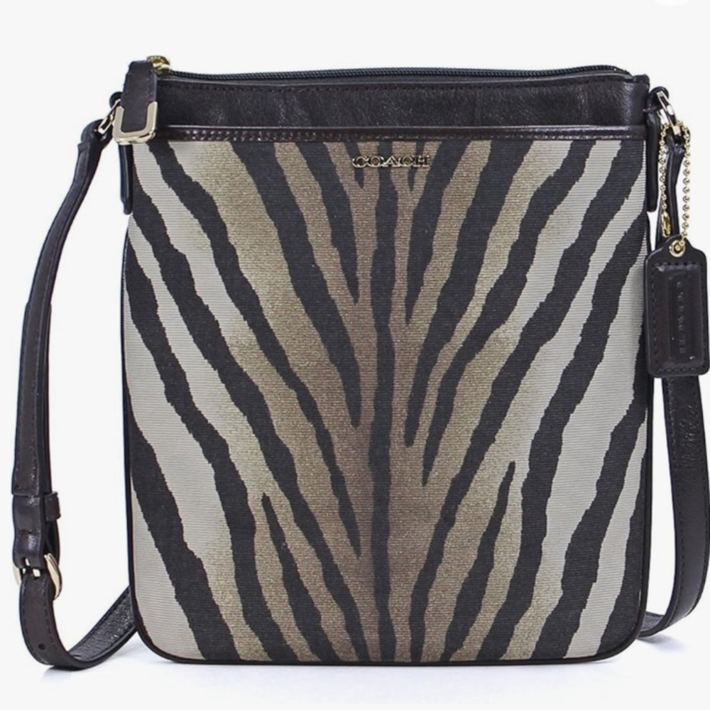 Coach Madison Swingpack Crossbody Purse Brown Zebra Print - EUC